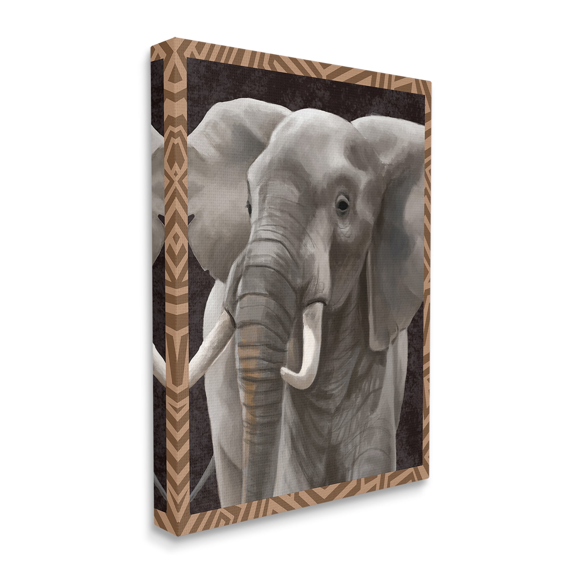 Stupell Industries Elephant with Geometric Border Animals & Insects Painting Gallery Wrapped Canvas Art Print Wall Art, 30 x 40