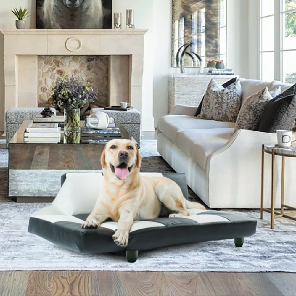 Indoor Pet Dog Sofa Bed, Sturdy ChaiseStyle Large Dog Beds with Soft PU Leather Cover