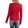 thumbnail image 5 of Fonma Women's Classic-fit Lightweight Cable Long Sleeve Crewneck Loose Casual Sweater Jumpers Tops Red 2XL, 5 of 5