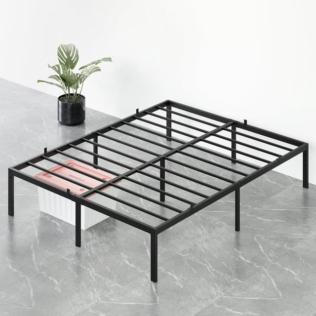 14 Inch Queen Size Bed Frame with Storage, Metal Platform Queen Bed Frame, No Box Spring Needed/Steel Slat Support/Easy Assembly(Queen)