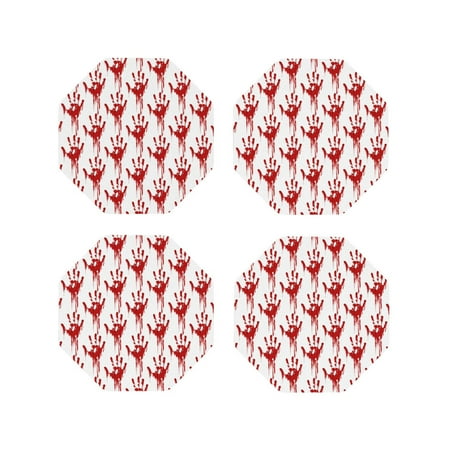 

Tideii Red Bloody Scary Hands for Leather Coasters 4 Pieces Anti-fouling and Anti-scalding Decorative Coasters Suitable for Restaurants Kitchens Coffee Shops-Octagon
