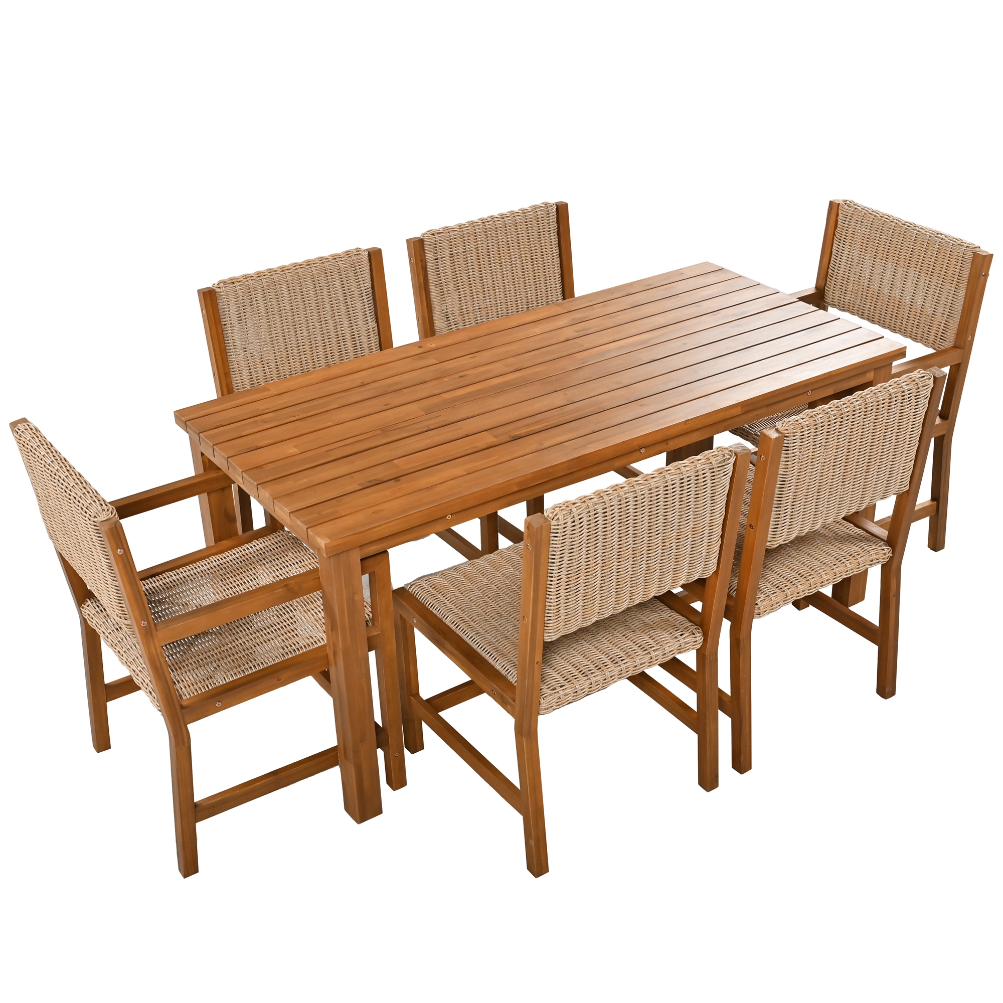 7 Piece Patio Rattan Dining Set, Outdoor Space Saving Rattan Chairs with Acacia Wood Table, All-Weather Dining Table and Chairs Set, HDPE Rattan Dining Chairs Set for Balcony Patio Garden Poolside - image 3 of 8