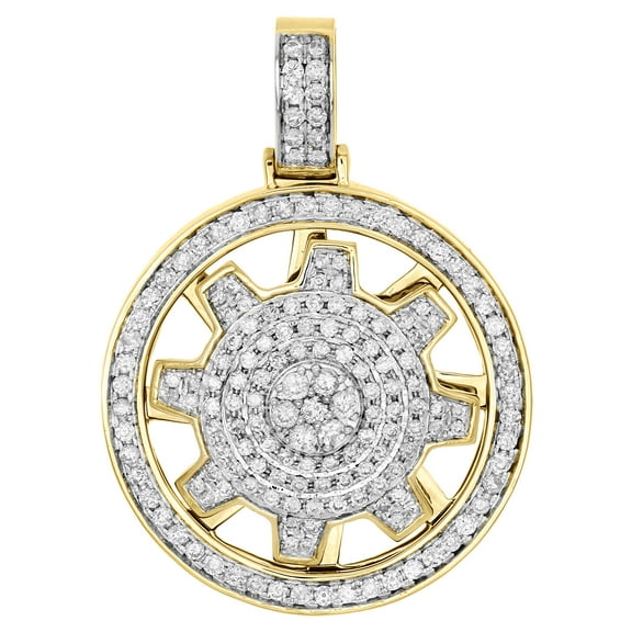 10K Yellow Gold Diamond Spinner Wheel Circle Frame Pendant 1.75" Pave Charm 2 CT