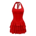 thumbnail image 6 of DHFJKG Women Summer Halter Dresses Square Neck Tiered Mini Dress Sexy Slim Fit Sleeveless Solid Color Going Out Party Wear Soft Dresses, 6 of 6