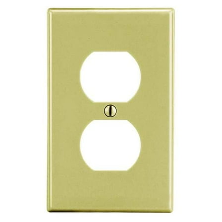 Duplex Receptacle Wall Plate, Number of Gangs: 1 Plastic, Satin Finish, Ivory