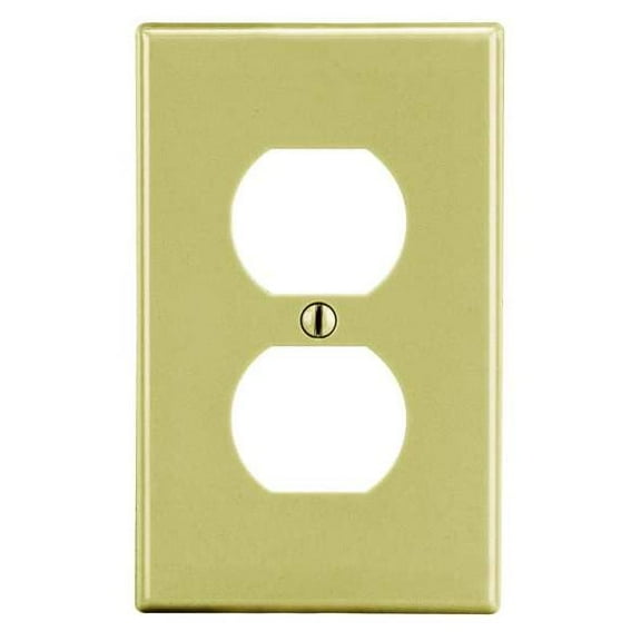 Duplex Receptacle Wall Plate, Number of Gangs: 1 Plastic, Satin Finish, Ivory