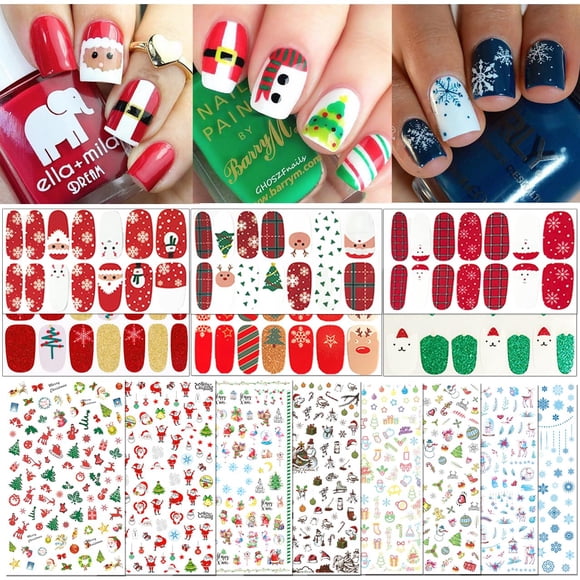 TailaiMei 15 hojas de pegatinas navideñas para uñas, 7 hojas de pegatinas para uñas y 8 hojas de pegatinas para uñas, tiras completas y juego autoadhesivo para arte de uñas DIY (1000 unidades)