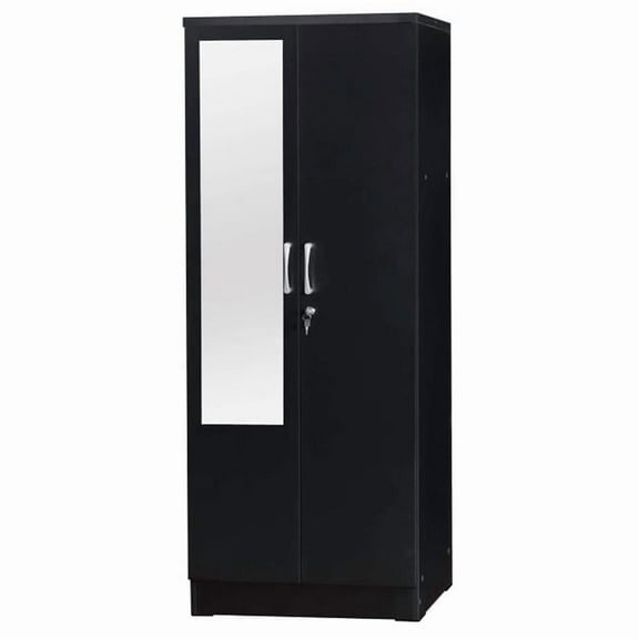 Harmony Two Door Armoire Wardrobe Cabinet with Mirror, Black
