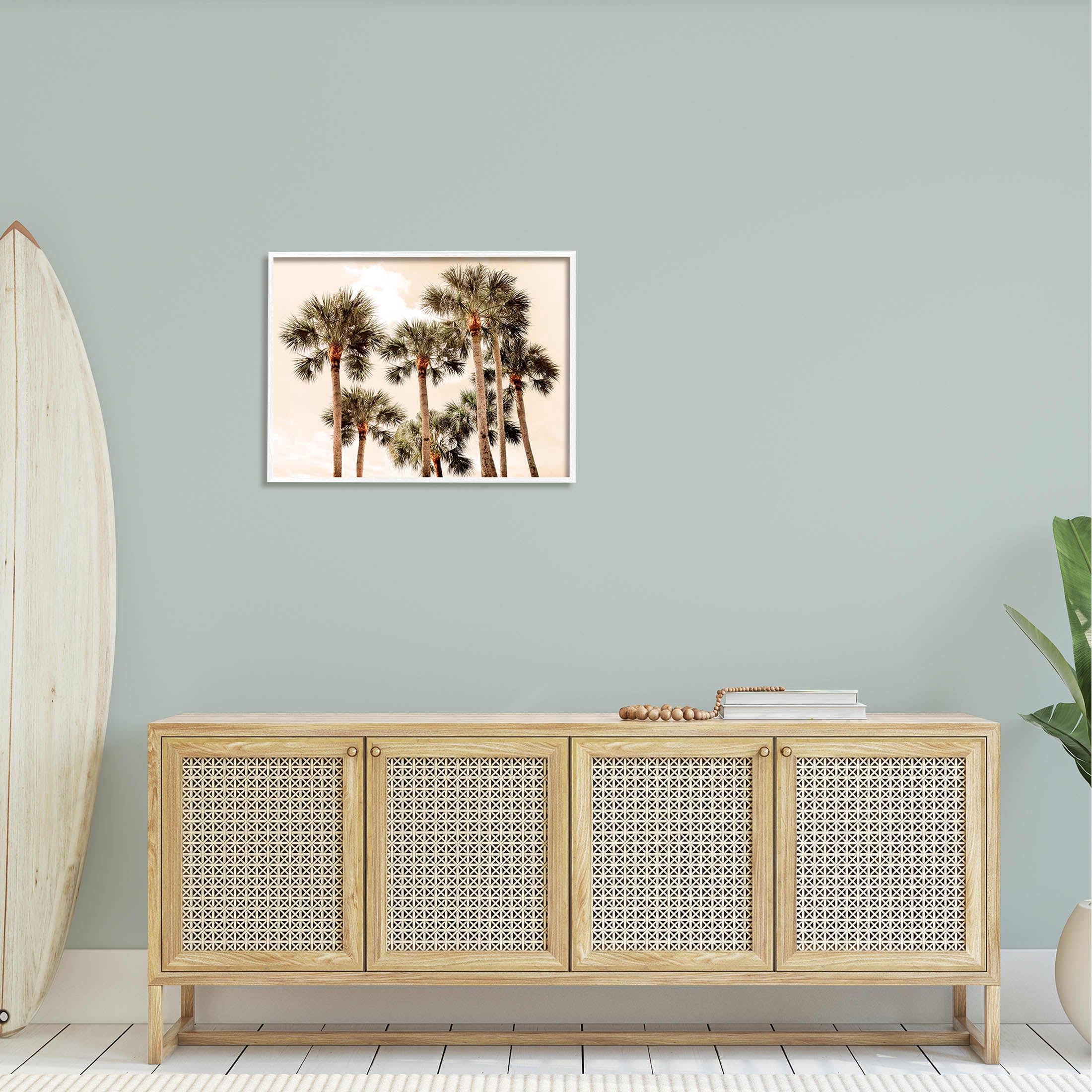 Summer Palm Trees Sky Landscape Photograph White Framed Art Print Wall Art