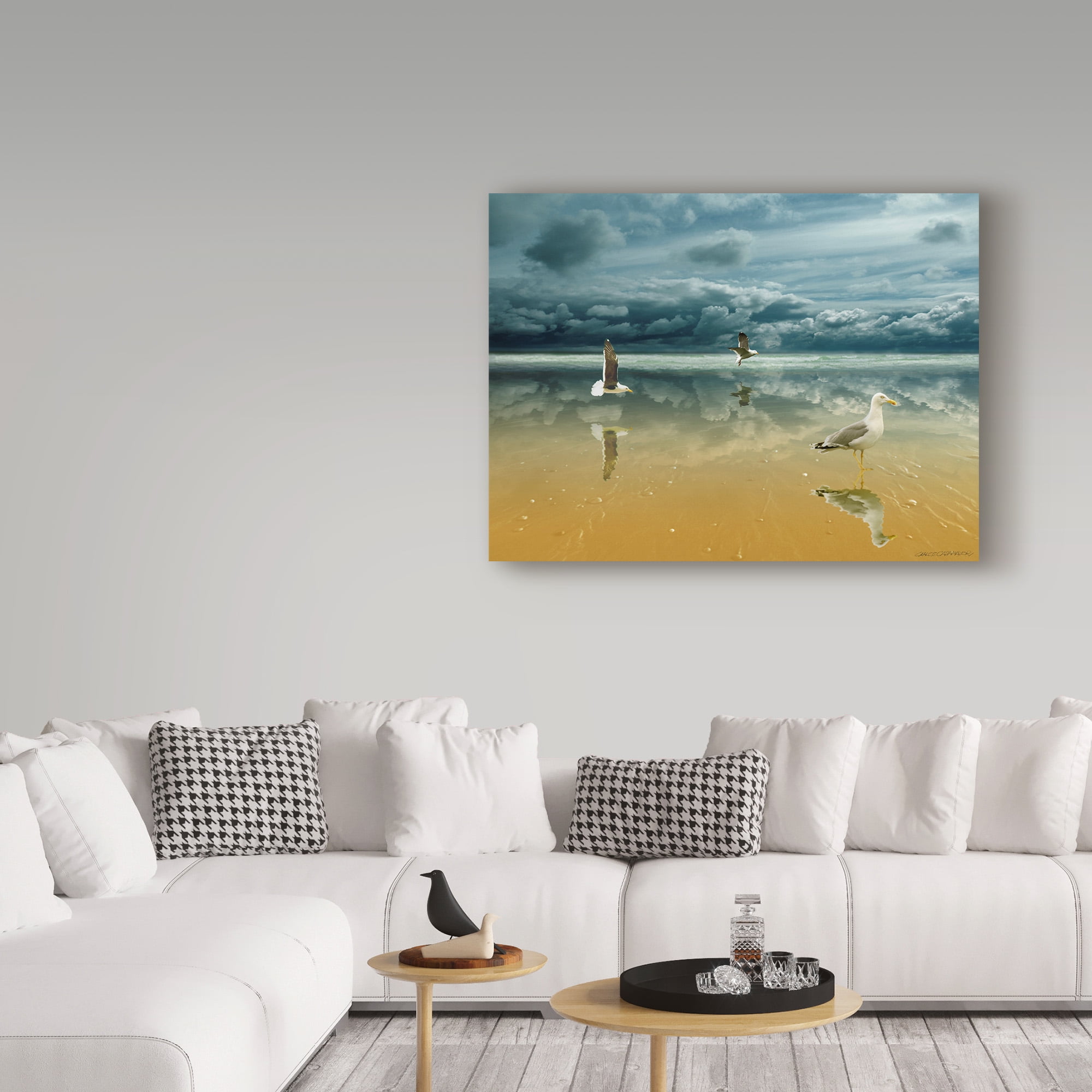 Trademark Fine Art 'Seagulls On The Beach' Canvas Art by Carlos Casamayor