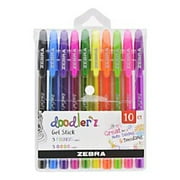 Zebra Pen Doodlerz Gel Stick Pen, Bold Point, 1.0mm, Assorted Neon Colors, 10 Pack