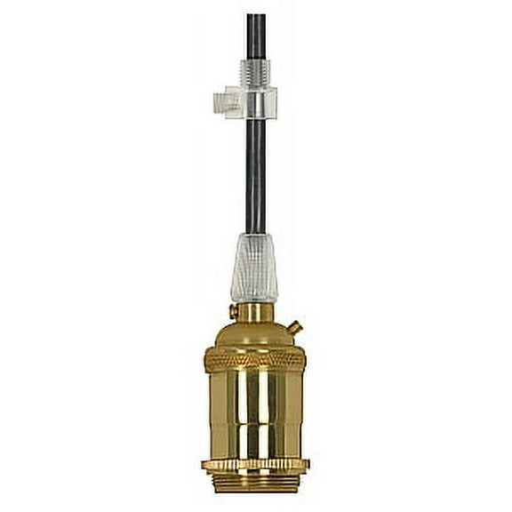 Satco 660W 250V E26 Keyless Polished Brass Lampholder with 10ft Black Cord