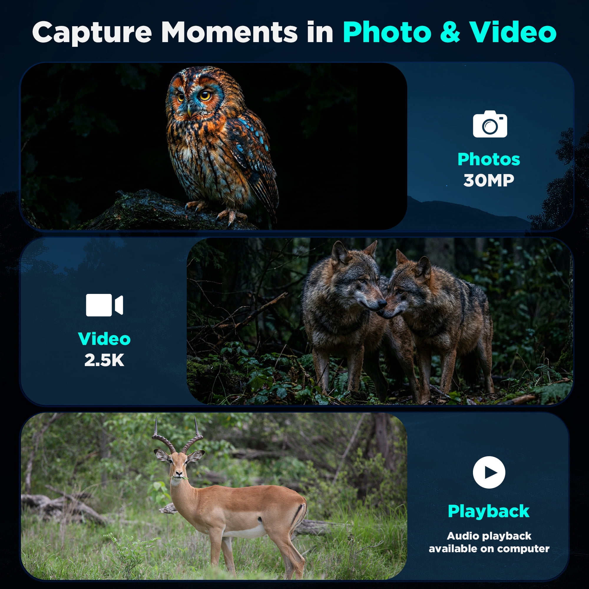 QUNSE Night Vision Goggles for Adults, 30MP 2.5K Night Vision Binoculars with 656FT Range, 7-Level IR, 6X Zoom, 3" HD Screen, Rechargeable for Hunting, Camping & Security