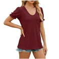 thumbnail image 6 of KIHOUT Summer Tops for Women, Womens Fashion Print Tops Short Sleeve Out Blouse Funny Round Neck T-Shirt Tops (Wine 2XL), 6 of 6