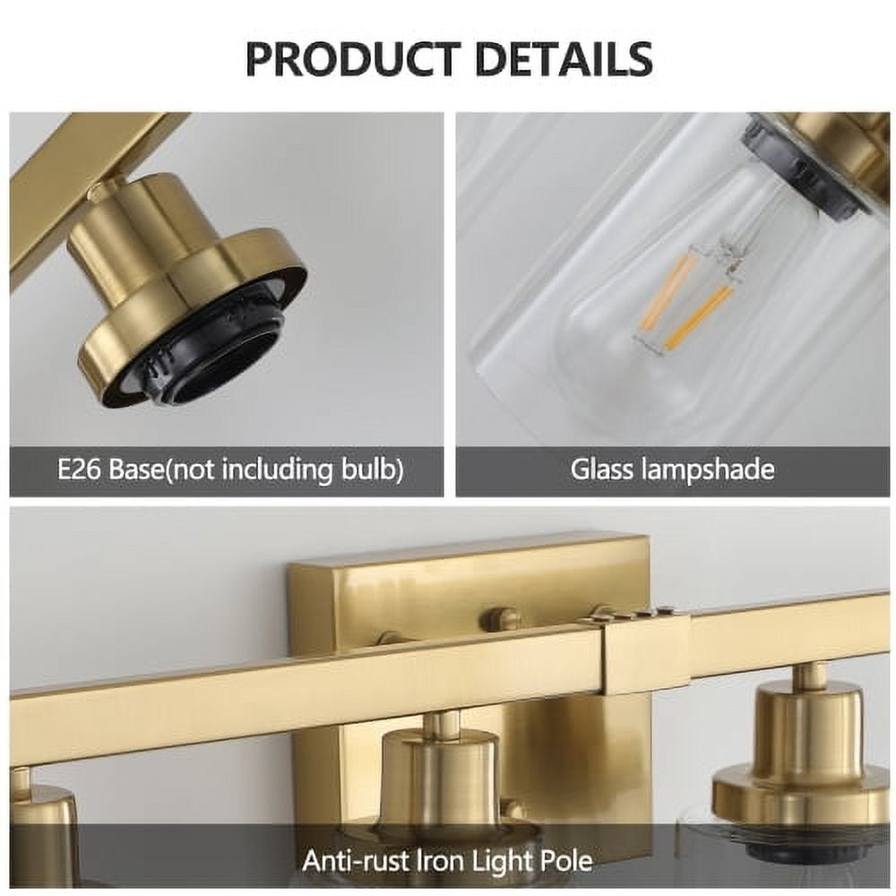 Hi-LIGHTS,Golden 4-Light Vanity Light with Clear Glass Shades(Bulbs Not Included),Bathroom Wall Fixture for Bathroom,Dressing room,Living Room,Bedroom(Golden)