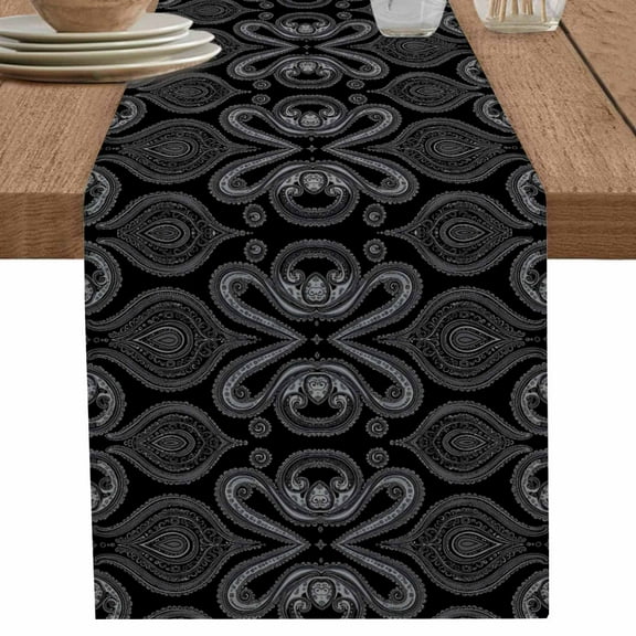 nqOlkjepod Black Geometric Table Runner 60 Inches Long Farmhouse Dress Scarves, Modern Abstract Flower Dining Tablerunner for Coffee Table/Kitchen Island/Party Décor, 13" x 60"
