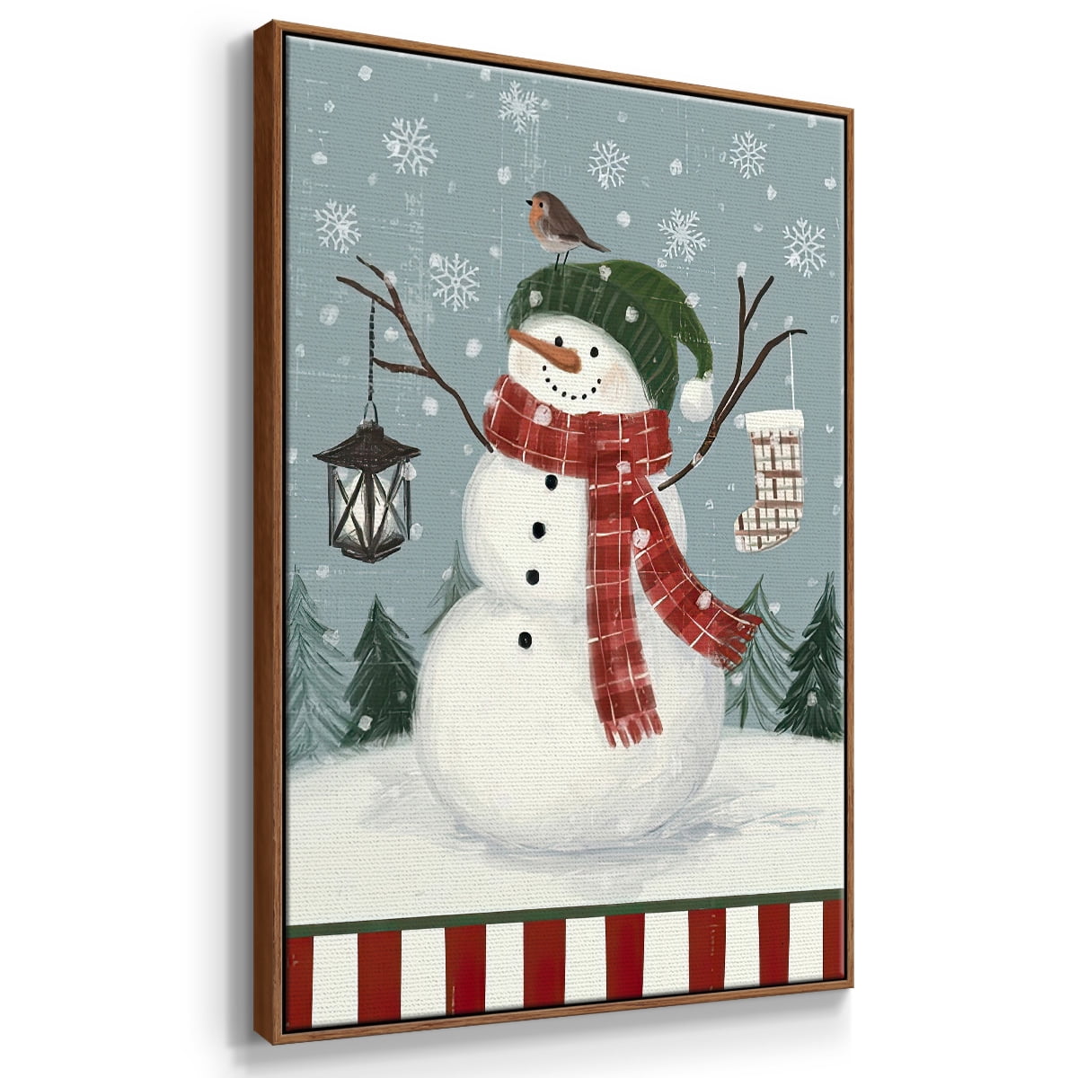 Jolly Snowman Collection B - Framed Gallery Wrapped Holiday Canvas - 17 x 25 - Rosewood Frame