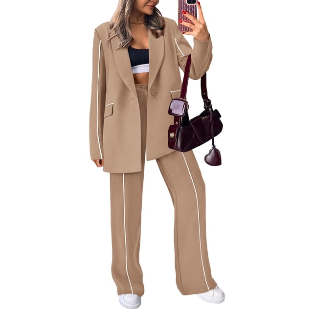 Conjunto PRETTYGARDEN Blazer Oversize y Pantalones Palazzo Anchos Caqui XXL