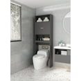 thumbnail image 1 of Over-The-Toilet Storage Cabinet, Space-Saving Above Toilet Rack Shelf Organizer with Double Doors & Adjustable Shelf, Bathroom Furniture Wooden Freestanding Toilet Rack, 25''L*7.9''W*77''H, Grey, 1 of 7
