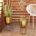thumbnail image 3 of DecMode 16", 13"H Brushed Dome Gold Metal Planter with Curved X-Shaped Stands (2 Count), 3 of 12