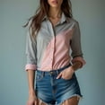 thumbnail image 4 of Uootdi Color Block Button Down Collared Long Sleeve Shirts for Women Cotton Gift Loose Fit Dressy Tops Work Outfits Office, 4 of 5