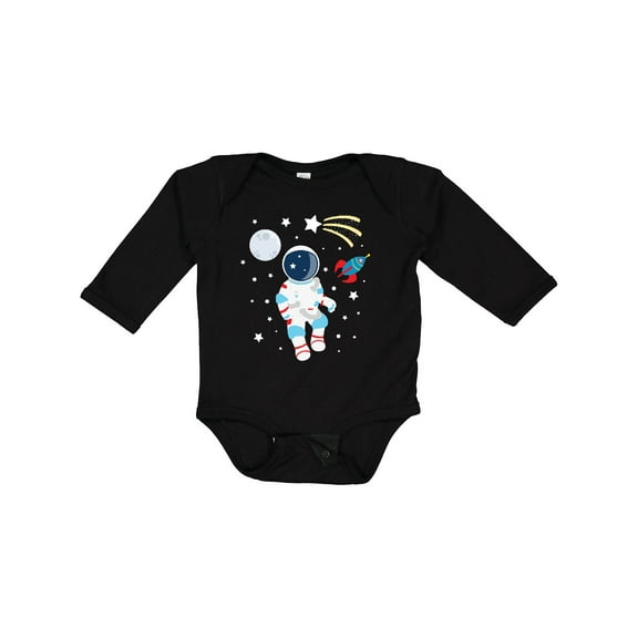 Inktastic Astronaut the Moon Spaceship and Shooting Star Boys or Girls Long Sleeve Baby Bodysuit