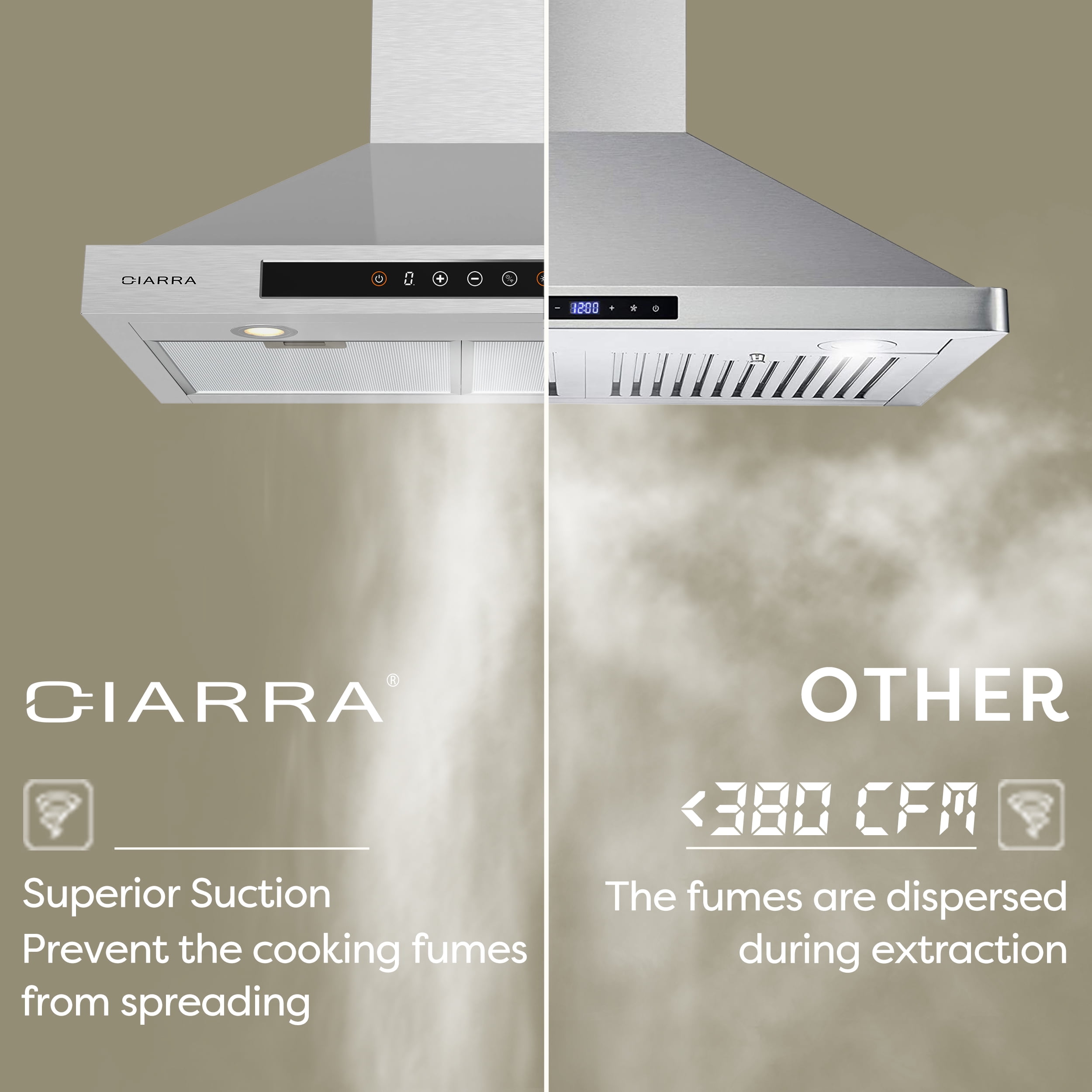 CIARRA Range Hood 30 inch Wall Mount Chimney Hood Range 450 CFM Ducted and  Ductless Kitchen Hood Vent in Stainless Steel, CAS75302