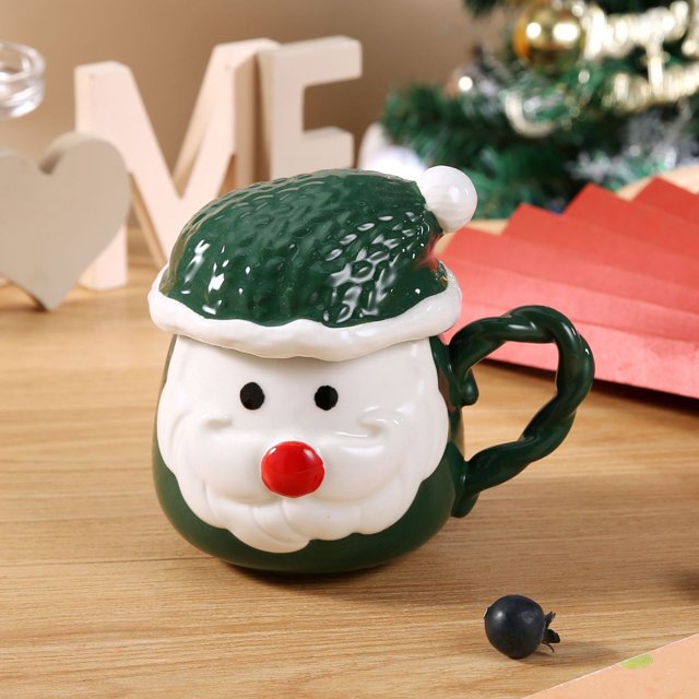 Taza de Cerámica onlyliua con Tapa para regalo de Navidad con Caricaturas de Papá Noel