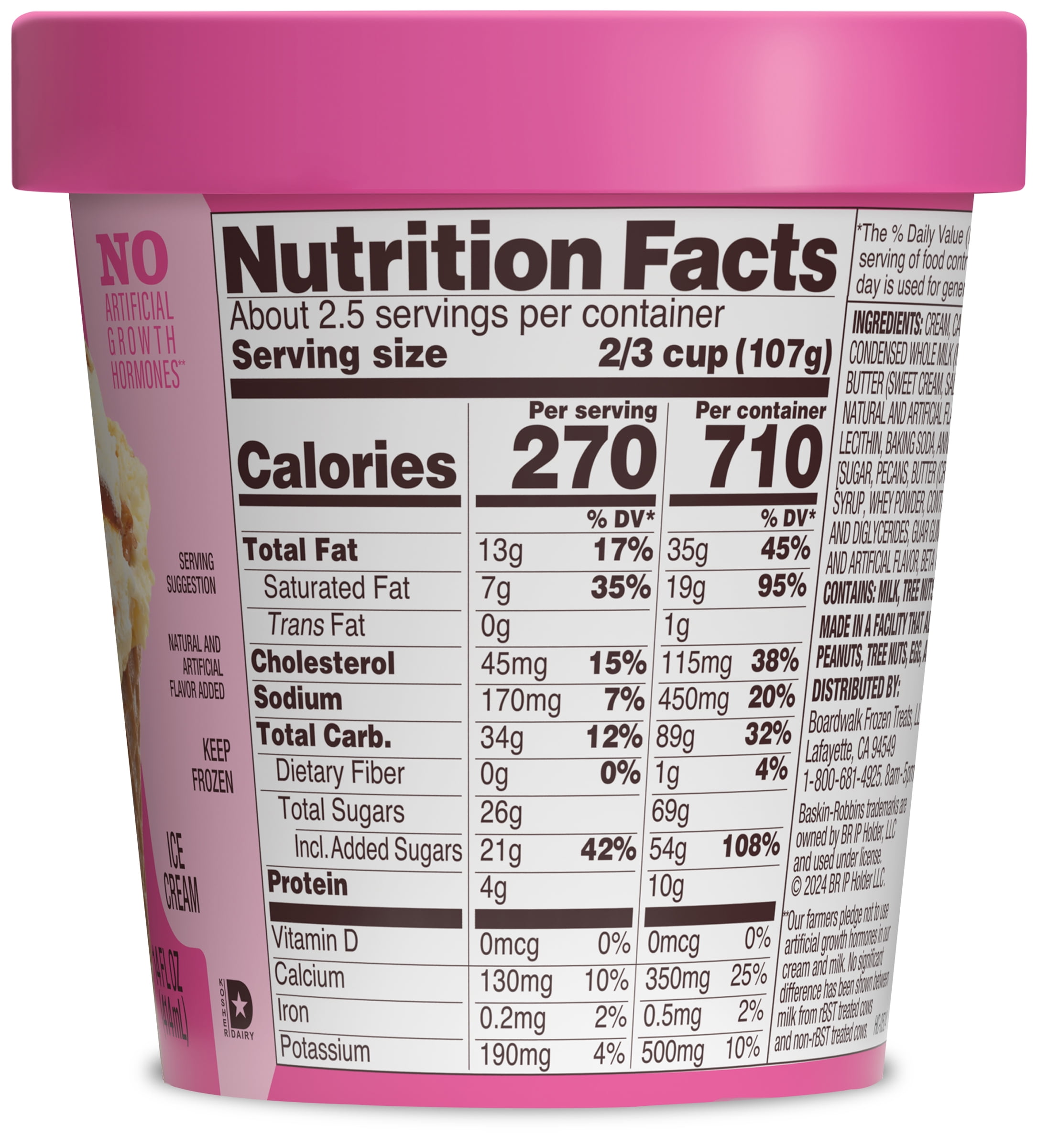 Baskin-Robbins Pralines ‘n Cream Ice Cream, 14 fl oz Cup – Vanilla Ice Cream with Caramel Swirl and Praline-Coated Pecans