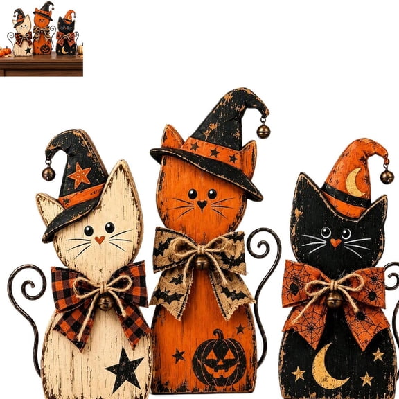 Yintiny Vintage Wooden Scarecrow Fall Decor Set cat, 3pcs Vintage Wooden Scarecrow Fall Decor Set for Home, Thanksgiving and Autumn Home Decoration