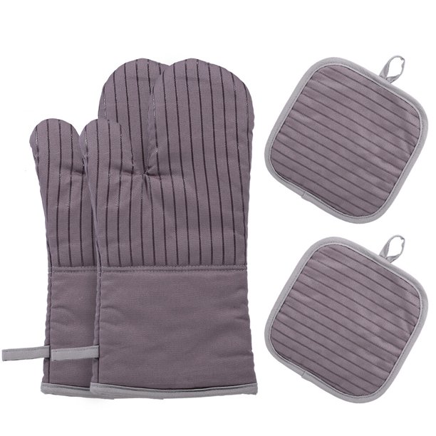 Manoplas de horno de silicona de algodón Guantes de barbacoa antideslizantes resistentes al calor Guantes de horno de cocina Potholders 1 par