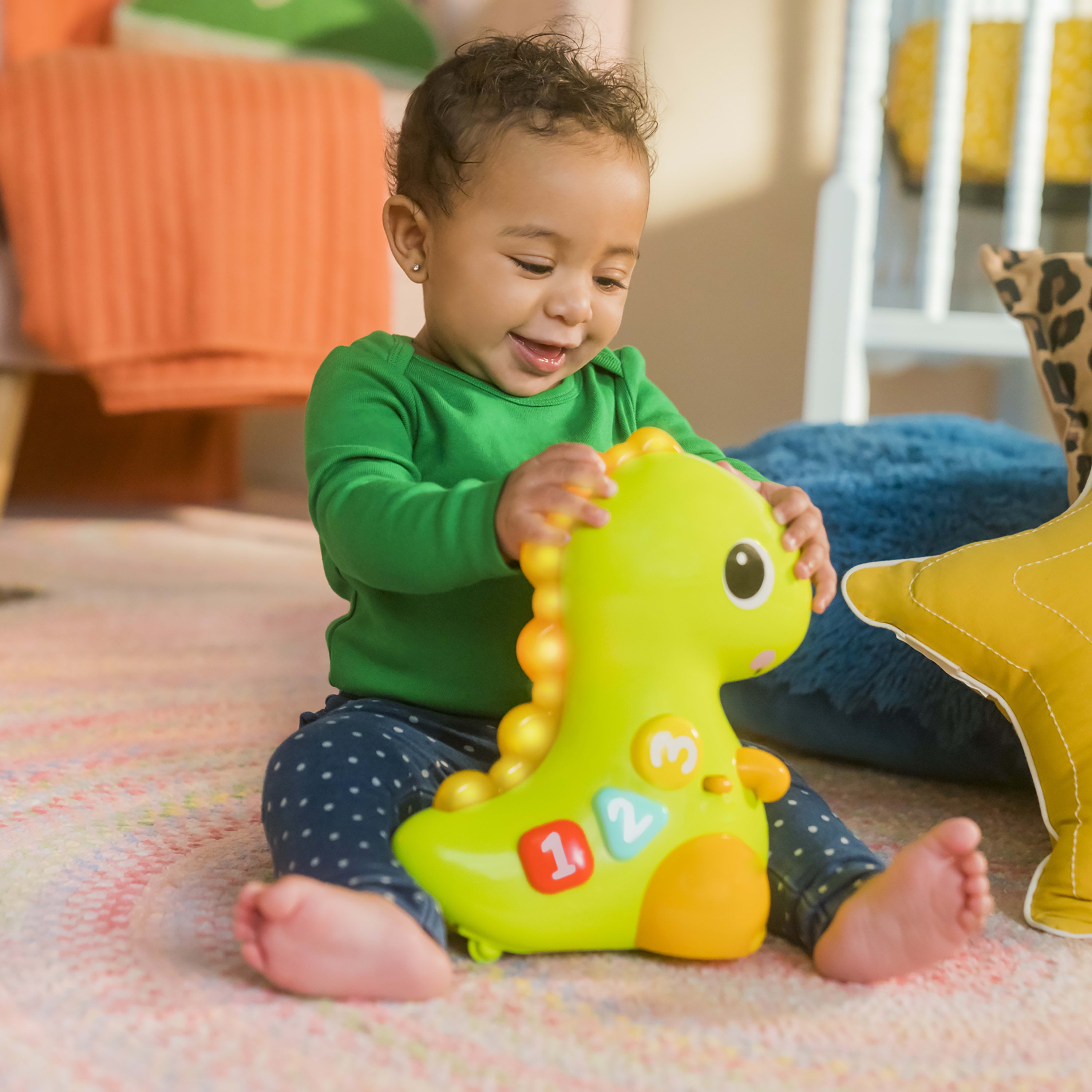 Bright Starts Go, Go, Dino Crawl & Count Activity Toy for Infants - Rolls, Lights Up, Plays Music and more, Ages 6 Months+
