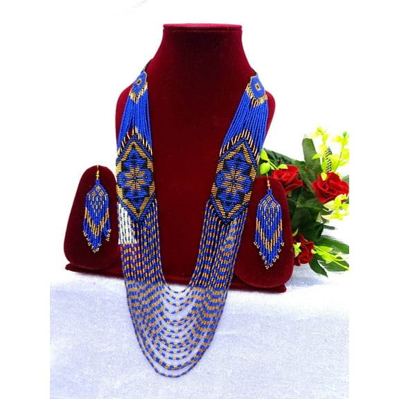 Ukrainian Necklace/Ethnic woven beaded necklace Gerdan with national Ukrainian pattern in traditional Ukrainian , Jewellery, with Earring