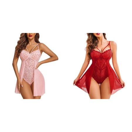 2-Pack Women Lingerie For Women Floral Snap Crotch Teddy Chemise Nightie Lace Nightgown plus Size Lingerie for Women Valentines Day plus Size Bustier for Women Lingerie Women s Lingerie Push up