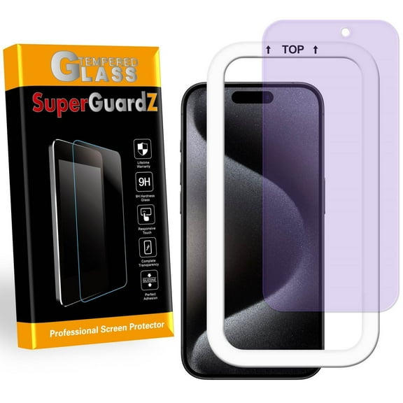 [2-Pack] For iPhone 15 Pro Max - SuperGuardZ Anti Blue Light [Eye Protection] Tempered Glass Screen Protector   Installation Tray
