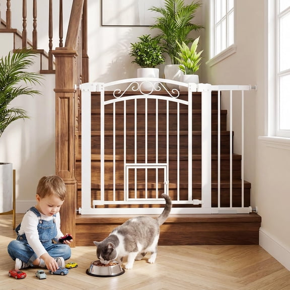 Pet Safety Gate, 30–41 Inch Wide Pressure Mount Dog Gate with Double Lock, Drill-Free Indoor Pet Barrier Gate for Doorways, Hallways, Stairs,Black&Patterned