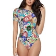 thumbnail image 2 of Uemuo Colored Casino Chips Pattern Women's One Piece Short Sleeve Swimsuit Rash Guard Surfing Modest Quick-drying Swimsuit Beach Essentials-, 2 of 9