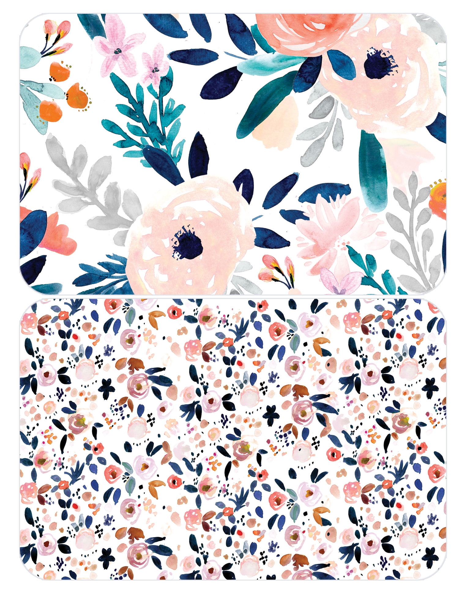 Watercolor Petals, Reversible Multi Color Placemat, 17.13" x 11.25", Individual, Multi Colors