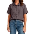 thumbnail image 5 of Qulqfy Cotton Linen Summer Shirts Solid Lapel Short Sleeve Casual Spring Coffee Tops for Women Trendy Summer XXL, 5 of 7