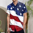 thumbnail image 2 of Bjutir Usa Shirt Men American Flag Star Print 3D Printed Casual T Shirts Lapel Neck Short Sleeve Button Down Tops Patriotic Lightweight Summer Beach Hawaiian Mens Tees Hot Pink M, 2 of 5
