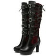thumbnail image 6 of Womens Vintage Victorian Knee High Boots with Back Zipper Gothic Block High Heel Multiple Buckle Round Toe Y2K Knight Combat Boots, 6 of 6