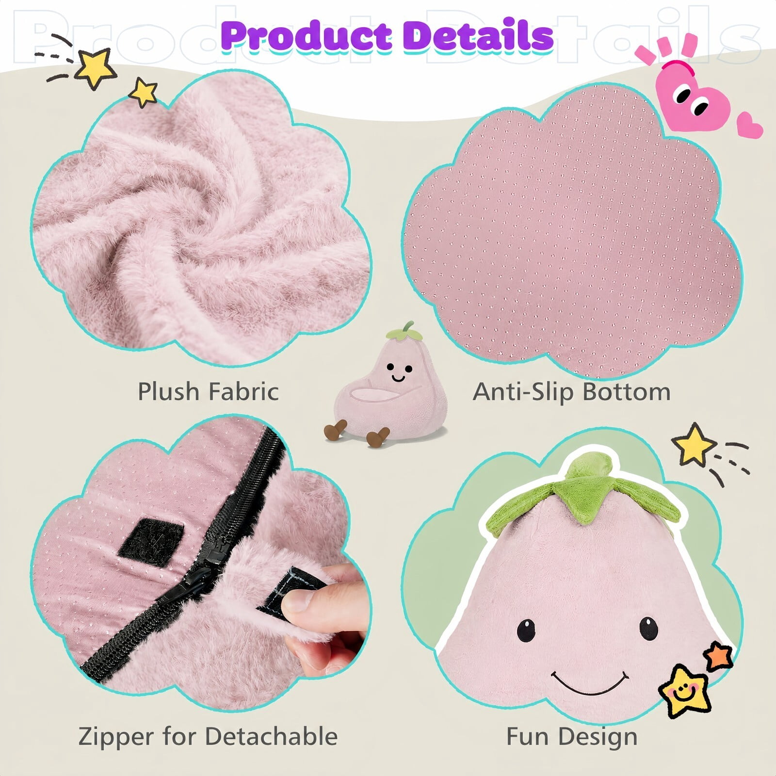 Kelno 24" Kids Bean Bag Chair Faux Rabbit Fur Lazy Chair Toddler Couch, Pink