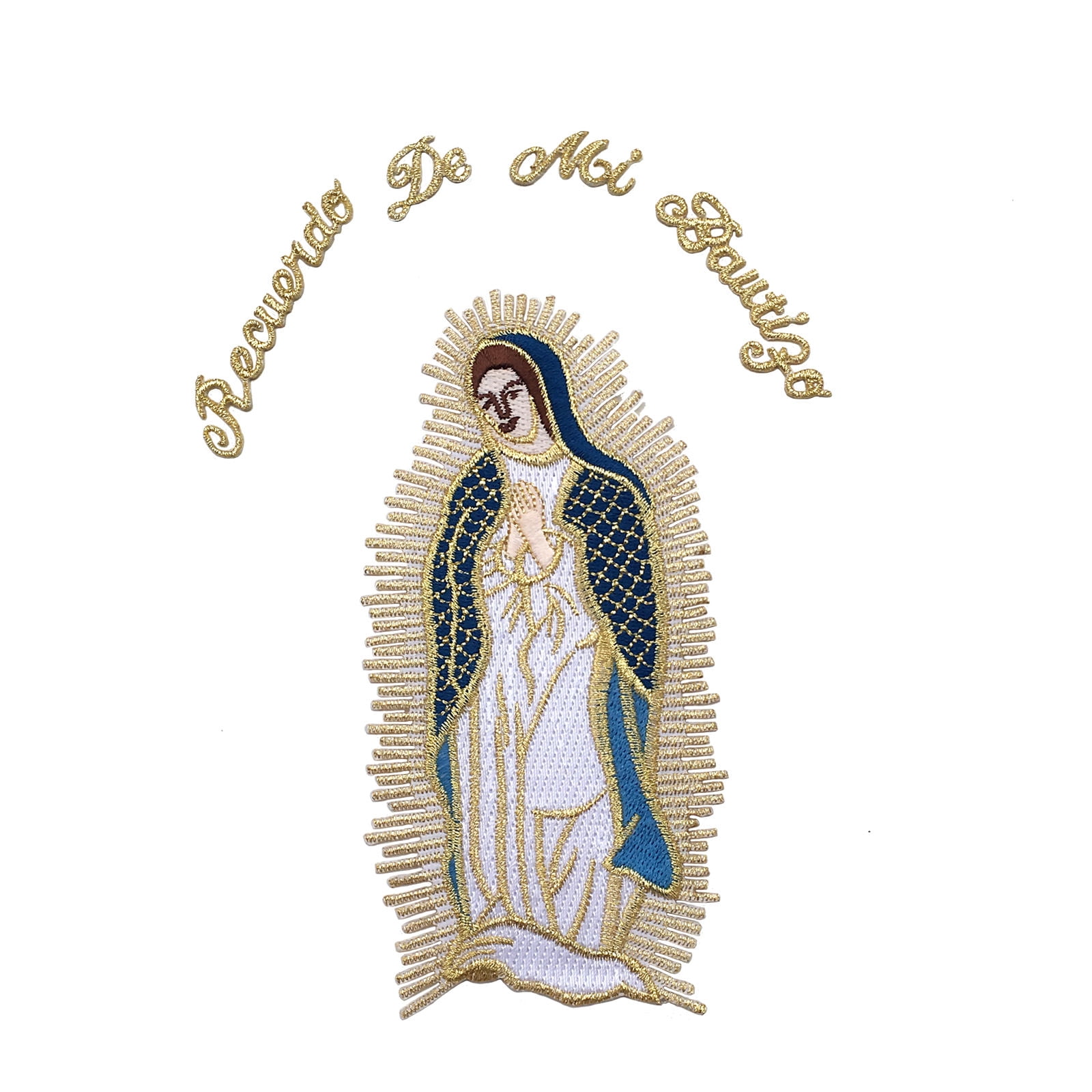 Iron On Embroidered Silver Gold Patch Virgin Mary Maria Guadalupe Mother of God