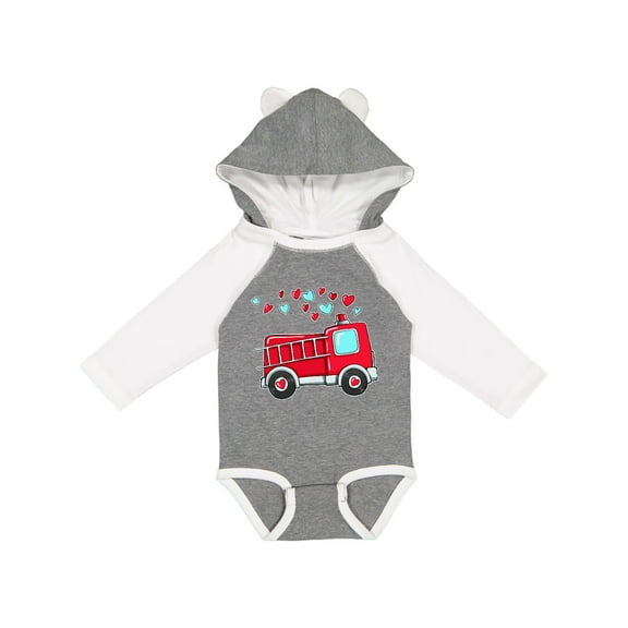 Inktastic Valentine Fire Truck with Hearts Boys or Girls Long Sleeve Baby Bodysuit