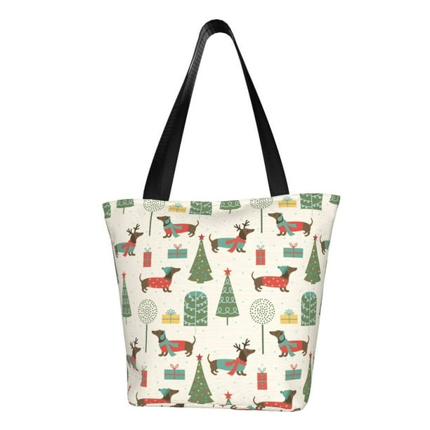 Disketp Christmas Dachshund Dog Bolsa de Hombro Casual para Mujer, Bolso Cruzado para Compras, Viajes y Uso Diario