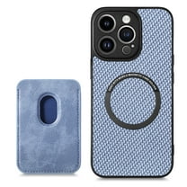 Feishell for iPhone 16 Pro Max Carbon Fibre Texture PU Leather Phone Case with Removable Card Pocket,Compatible with MagSafe,Shockproof Luxury Magnetic Anti-Scratch Slim Phone Case,Blue