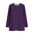 thumbnail image 2 of TaTaai Women’s Casual Round Neck Solid Long Sleeve Blouse With Pockets Loose Fit Printless T Shirts Soft Polyester Daily Holiday Travel Top Gift, 2 of 8
