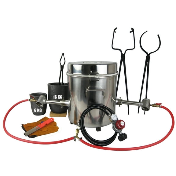 16kg Propane Smelting Furnace Kit with Large Crucible Tongs, Stainless Steel Double Forge Burner Foundry Casting Furnace for Melting Metals Recycled Gold Copper Aluminum Bronze Brass