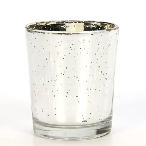 Hosley Set of 12, Metallic Glass, Speckled Silver Finish Tealight Candle Holder