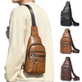 thumbnail image 2 of Spencer Crossbody Bag Sling Bag for Men Waterproof PU Shoulder Bag Casual Travel Crossbody Purse Hiking Chest Bag Daypack, Brown, 2 of 10